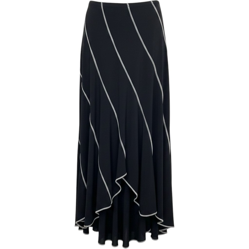 Joseph Ribkoff Skirt Womens 12 Black Contrast Stitch High Low Handkerchief Maxi